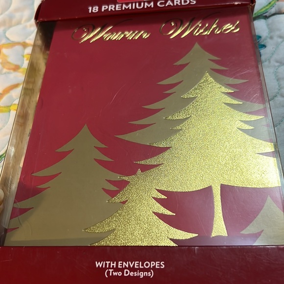 Boxed Set 18 Christmas Cards 2 Designs Gold Foil Poinsettia Trees Holiday Vtg - Picture 2 of 7
